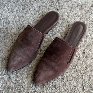 JENNI KAYNE Dark Brown Suede Pointed Toe Leather Mules